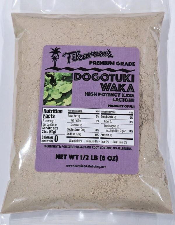 Tikaram’s Kava Root Powder, Premium Grade Fiji Dogotuki Waka, Nobel Strain, High Potency Lactone, 1/2 Pound (8oz)